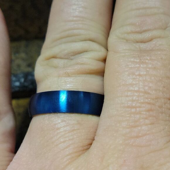 Men's Matte Blue Wedding Ring - Blue Wedding Ring For Guys - Picture 2 of 7